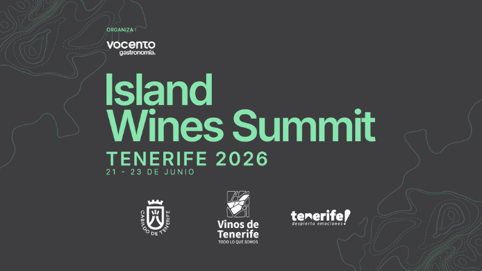 Cartel oficial de Island Wines Summit Tenerife 2026, el congreso internacional dedicado a los vinos insulares que reunirá en la isla a productores, sumilleres, enólogos y expertos del sector del vino entre el 21 y el 23 de junio.