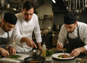 chef y cocinero en restaurante 