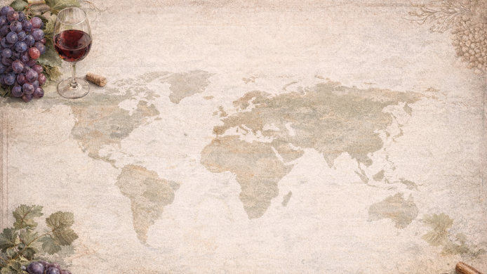 Mapa del mundo y copa de vino