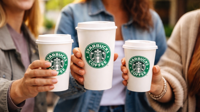 tamaños de Starbucks, 3 personas con  vasos de Starbucks en diferentes tamaños: venti, grande,tall