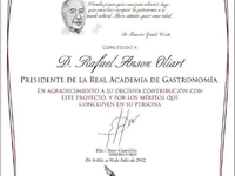 Premio “Grande Covián” a Rafael Ansón, presidente de la Real Academia de Gastronomía