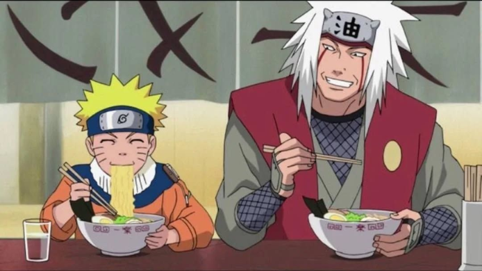 Naruto y Jiraya comiendo en Ichikaru Ramen