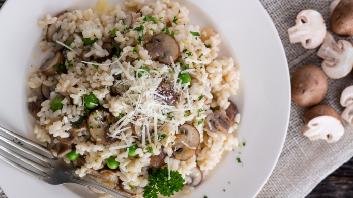 Risotto de champiñones y espinacas