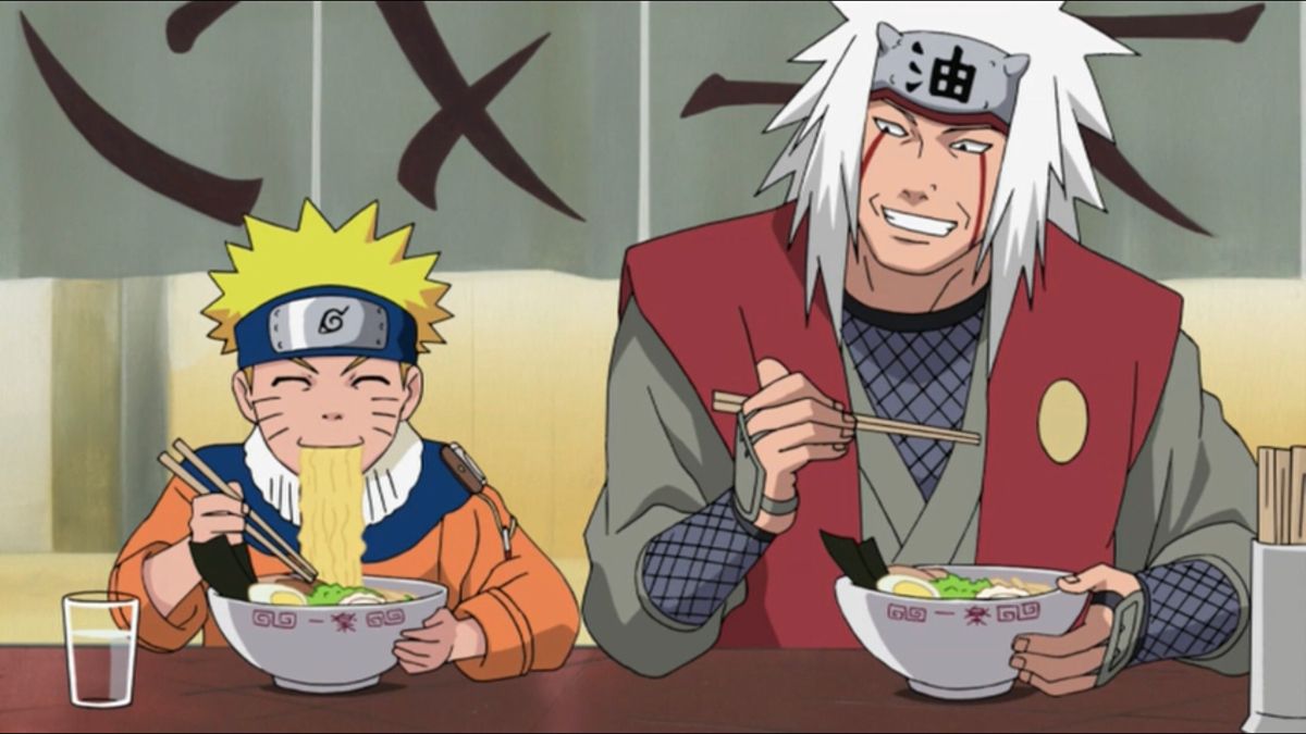 Naruto y Jiraya en Ichikaru Ramen