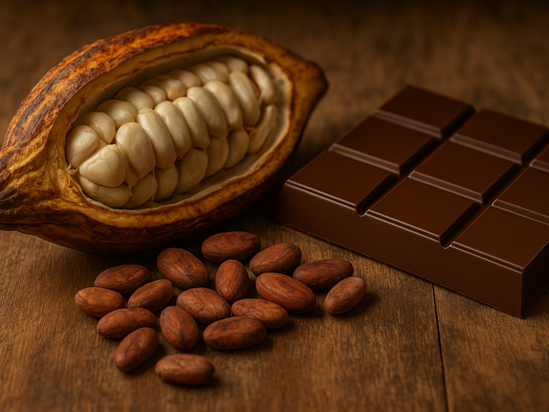 cacao y tableta de chocolate