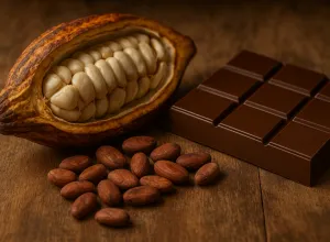 cacao y tableta de chocolate