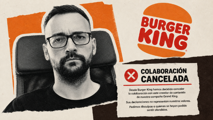 El Xokas junto al logotipo de Burger King y un aviso gráfico sobre la cancelación de su colaboración en la campaña Grand King.