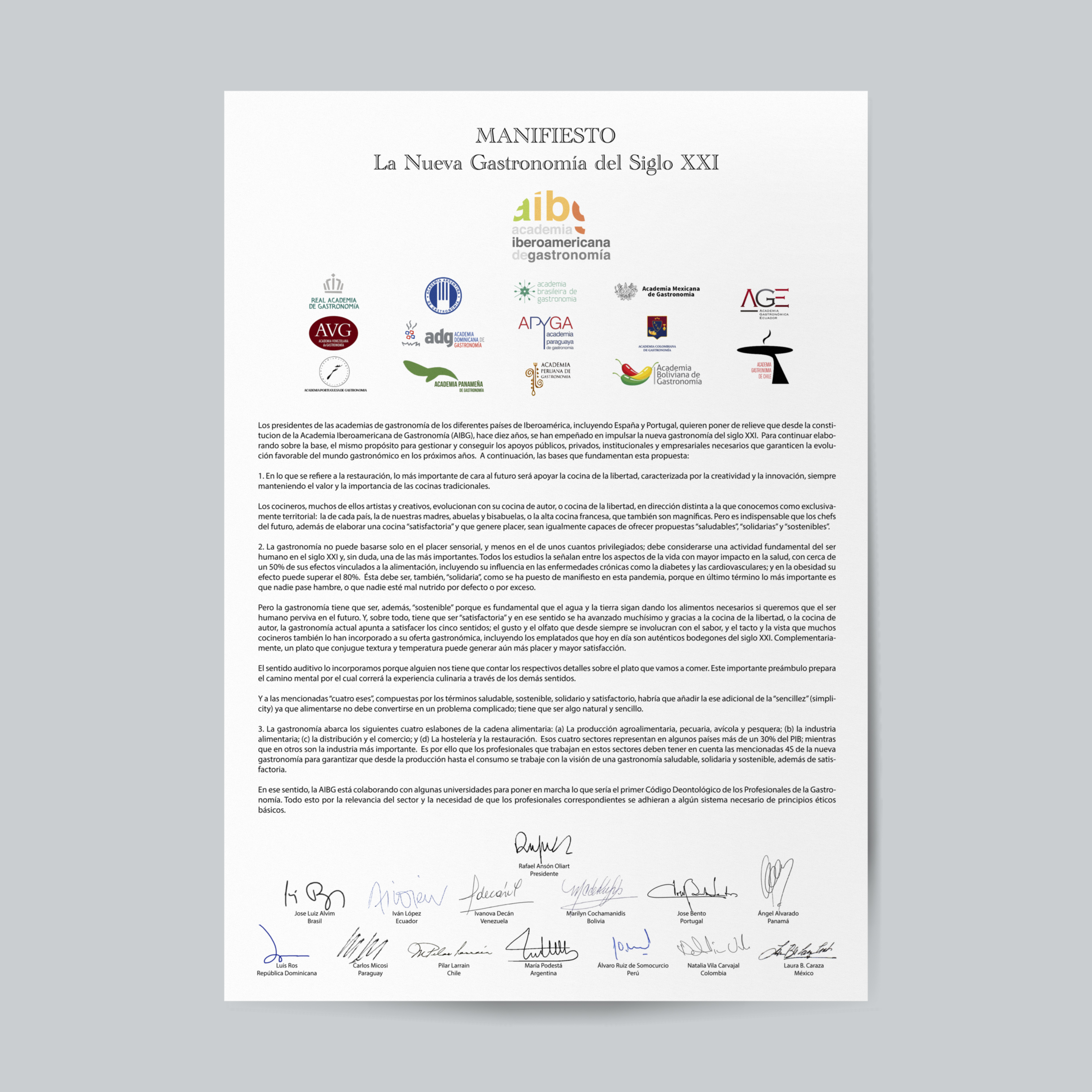 “Manifiesto de la Nueva Gastronomía del Siglo XXI” presentado por la AIBG.