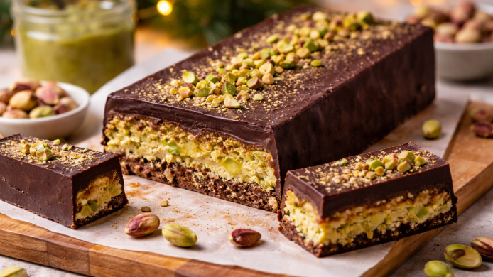 Turrón de chocolate Dubái (crema de pistacho y kataifi)