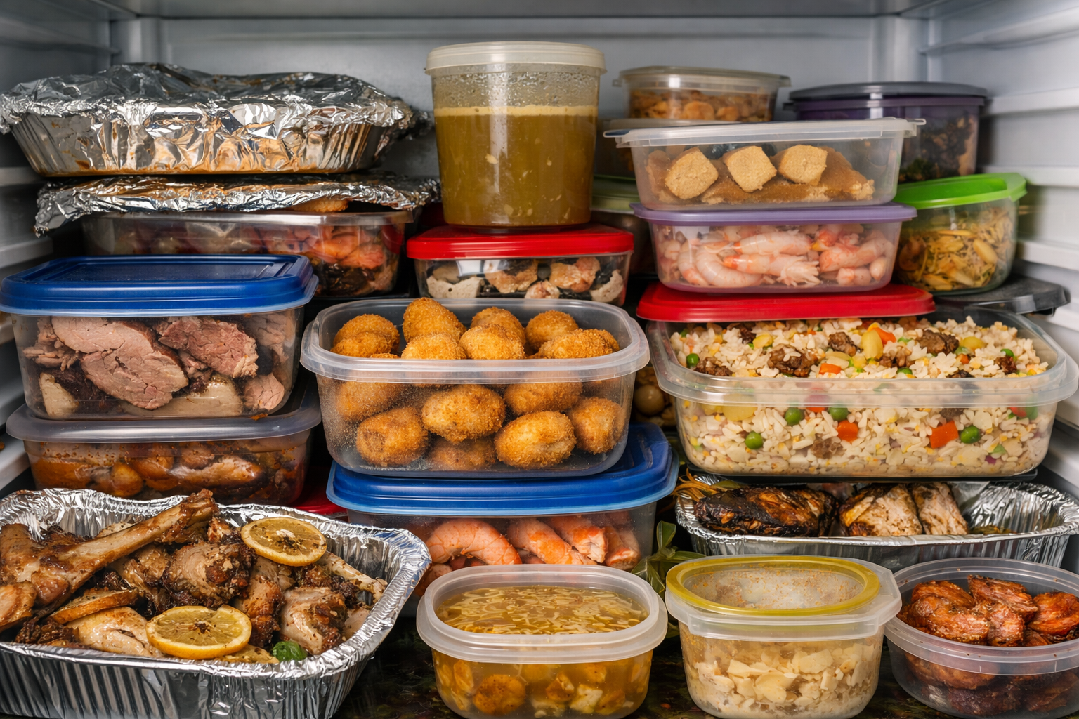 nevera llena con sobras de comida de Nochebuena