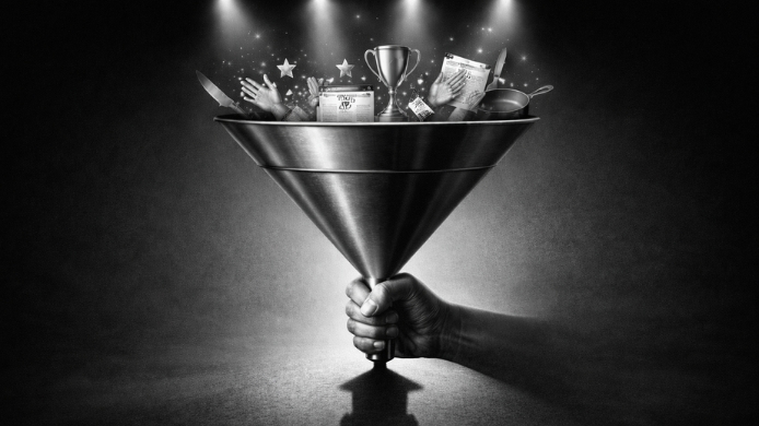 Ilustración que simboliza cómo el ego y la soberbia filtran el relato de la gastronomía española