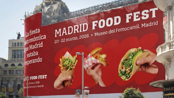 cartel de Madrid Food Fest en el edificio Metropoli