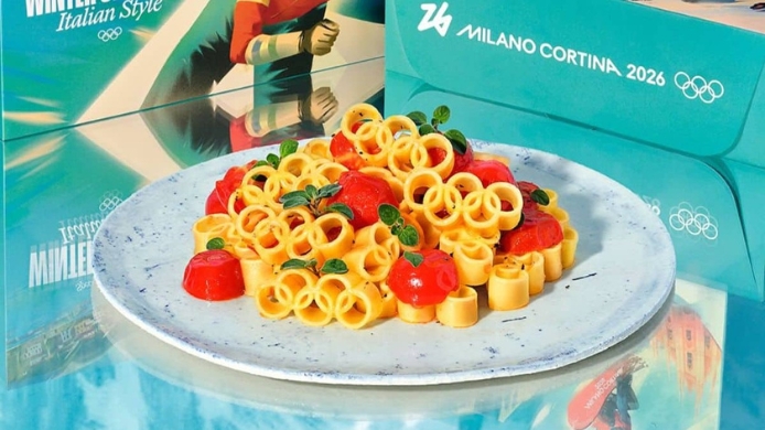 Pasta de anillos olímpicos creada para los Juegos Olímpicos de Invierno 2026