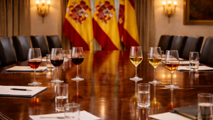 copas de vino sobre mesa de la Moncloa 