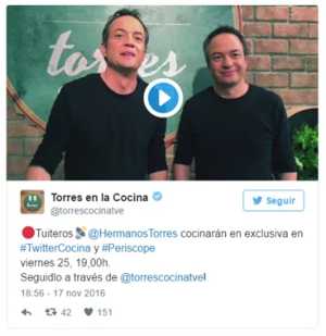 Los Hermanos Torres sorprenderán en directo en #TwitterCocina