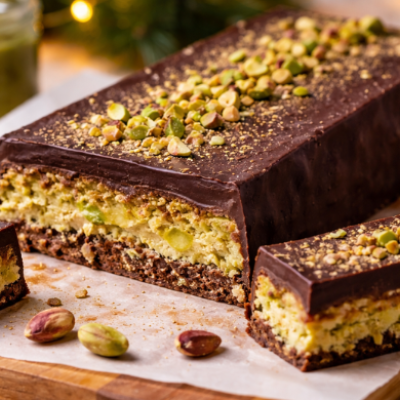 Turrón de chocolate Dubái (crema de pistacho y kataifi)