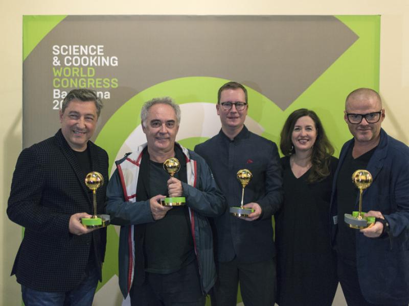 Joan  Roca (El Celler de Can Roca), Ferran Adrià (El Bulli), Derrek Hull y Katie Cantu (Moto) y Heston Blumnetal (The Fat Duck).