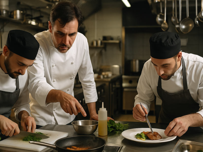 chef y cocinero en restaurante 